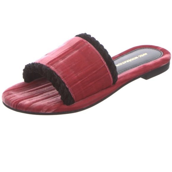 AVEC MODÉRATION Kitzbuhel Velvet Pink Black Slide Sandal Leather 36 NEW $365 - Picture 1 of 6